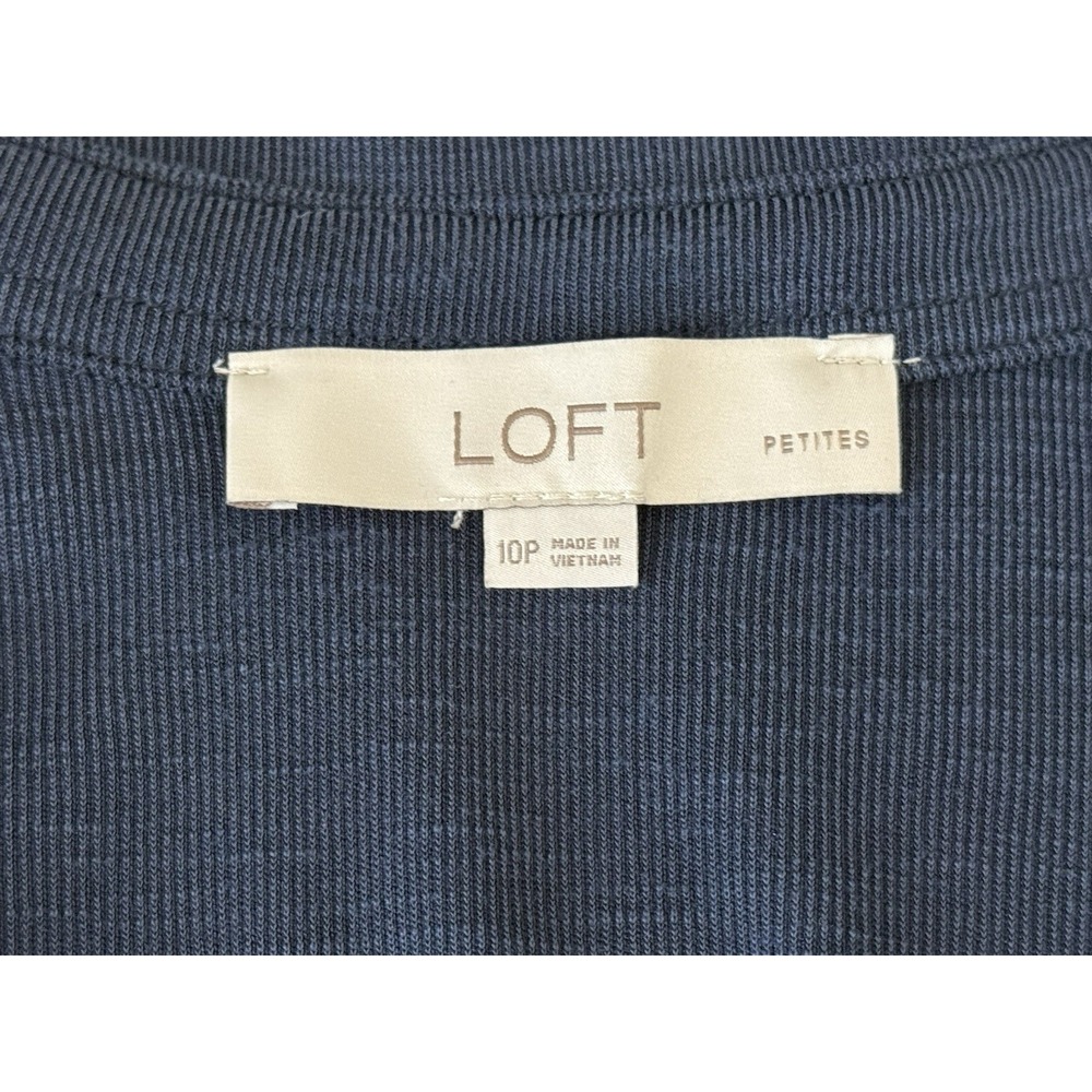 Ann Taylor LOFT Full Button Twist Tie Waist Stretch Shirt Midi Dress Navy Sz 10P - Picture 9 of 13